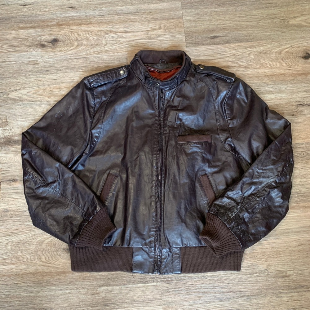 Vintage 80s Hill & Archer Brown Leather Bomber Jacket Mens Size 44 Flight Jacket